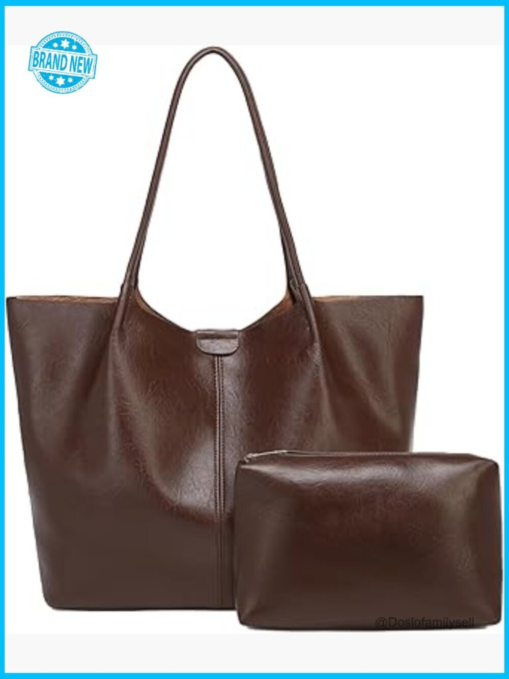 Large Capacity Leather Tote Bag With Interior Pouch For Work Travel Commute
